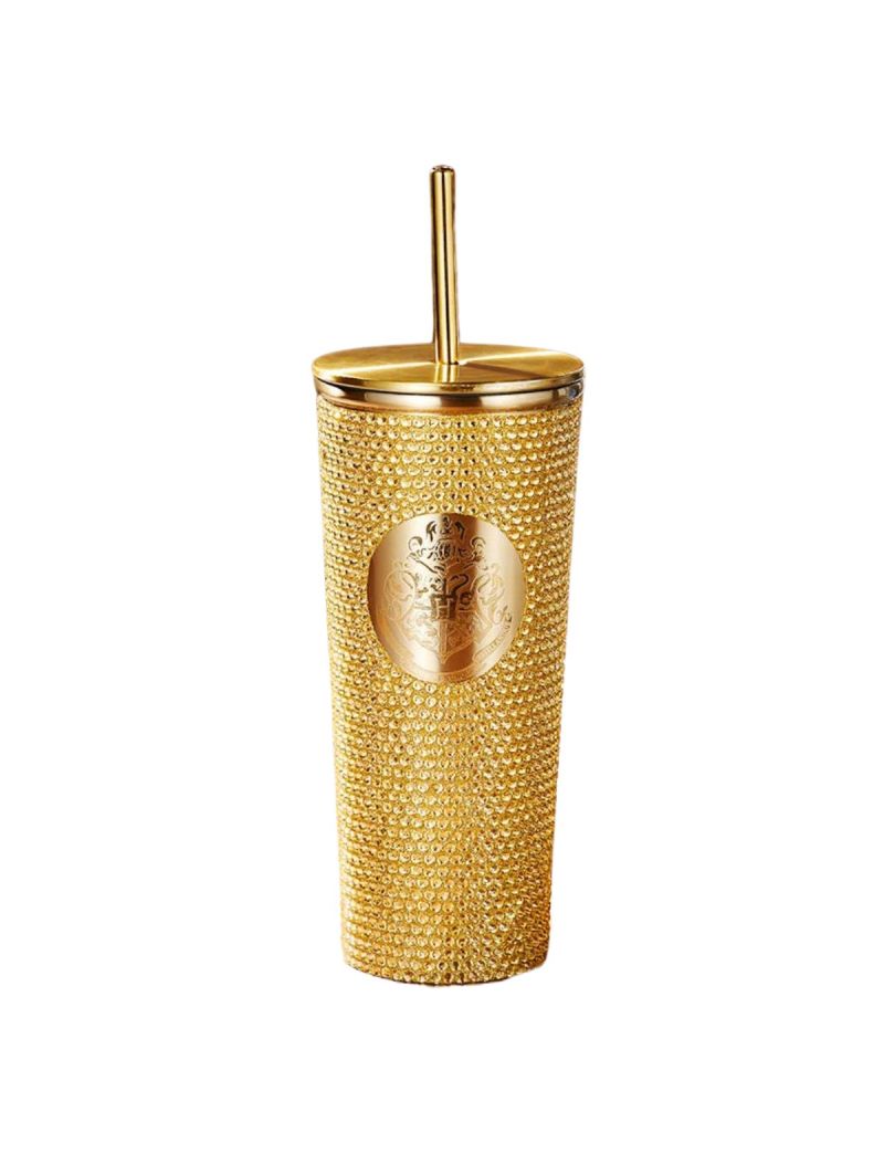 Harry Potter Gold Studded Steel Tumbler 650ml with Straw