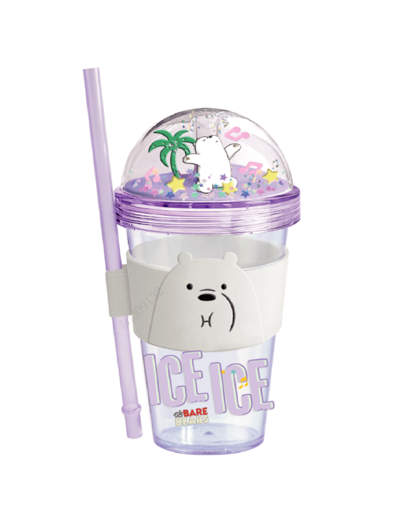We Bare Bears Ice Bear Seaside Music Festival Glitter Plastic Tumbler 420ml