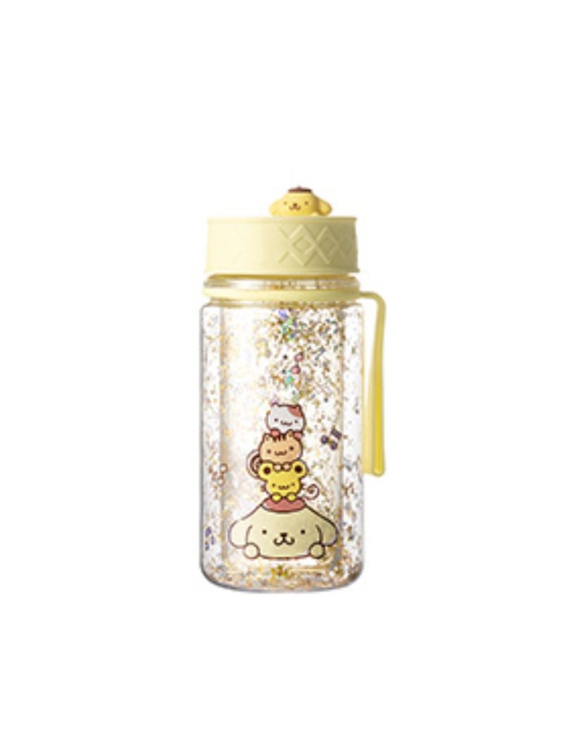 Sanrio Pompompurin Glitter Plastic Water Bottle With Strap 300ml